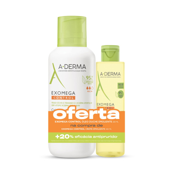A-Derma Exomega Control Creme Emoliente 400 ml com Oferta de Óleo Duche 200 ml